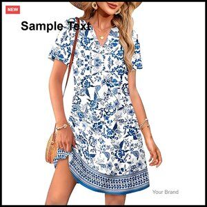 V-Neck Short Sleeve Casual Summer Dress for Beach Vacation Wedding Guest